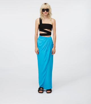 Aqua Asymmetric Drape Maxi Skirt