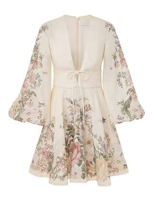 Floral Elegance Puff Sleeve Mini Dress