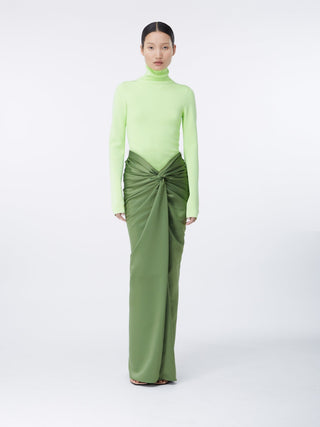 Neon Lime Turtleneck Midi Dress with Knot Detail