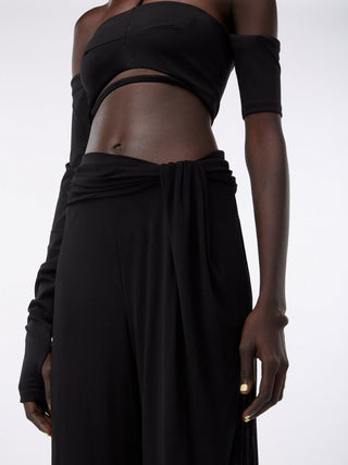 Elegant Black Draped Wide-Leg Trousers