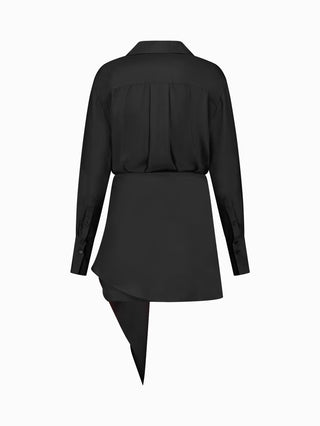 Black Asymmetrical Draped Shirt Dress