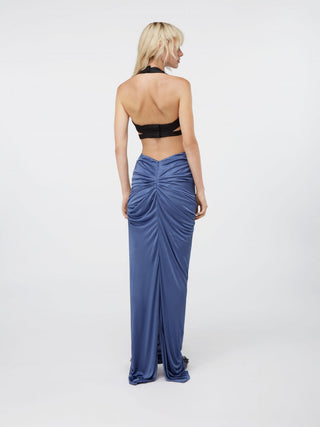 Satin Ruched Halter Evening Dress