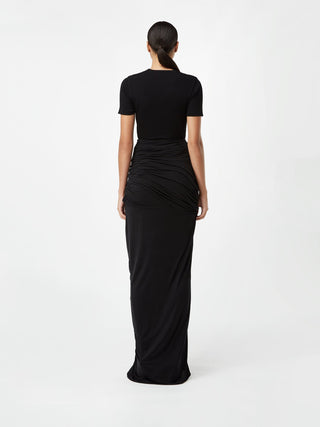 Elegant Noir Draped Maxi Dress