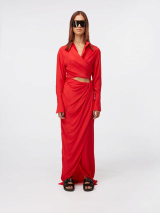 Elegant Draped Red Maxi Skirt