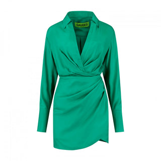 Emerald Elegance Draped Shirt Dress