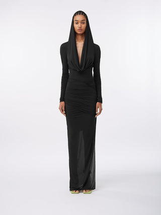 "Elysian Black Hooded Maxi Dress"