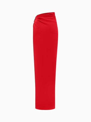 Elegant Draped Red Maxi Skirt