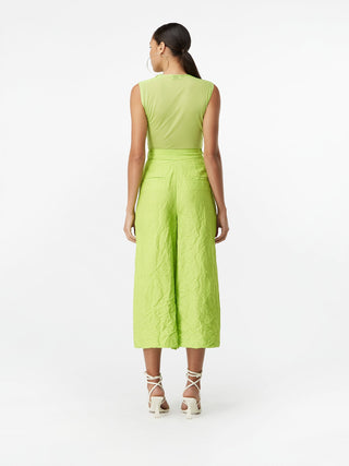 Green Draped Sleeveless Top & Textured Wide-Leg Pants Set