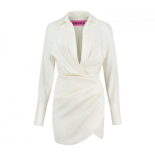 Elegant Draped White Blazer Dress