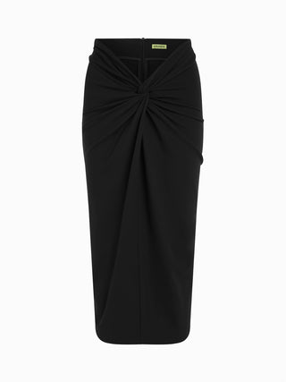 Elegant Black Twist-Front Midi Skirt