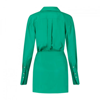 Emerald Elegance Draped Shirt Dress