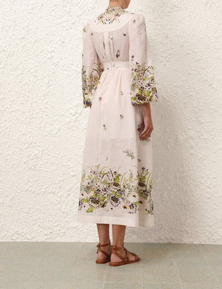 Floral Print Linen Midi Dress