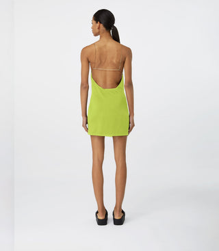 "Lime Green Slip Dress with Spaghetti Straps"