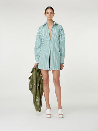 Emerald Striped Oversized Shirt Dress