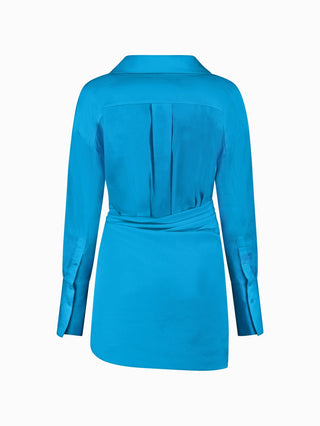 "Azure Draped Wrap Shirt Dress"