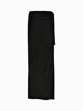 Elegant Draped Black Maxi Skirt