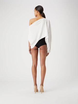 Asymmetric White Draped Bodysuit