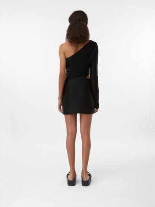 Asymmetric Elegance: One-Shoulder Black Mini Dress