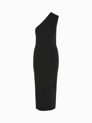 Asymmetric Black Midi Dress