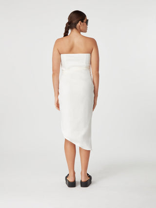 Ivory Asymmetrical Strapless Wrap Dress