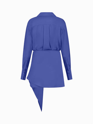 Asymmetric Draped Blue Shirt Dress