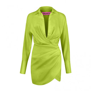 Lime Green Draped Wrap Mini Dress