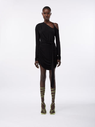 Asymmetric Ruched Black Dress