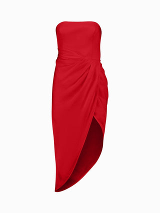 Elegant Scarlet Strapless Wrap Dress