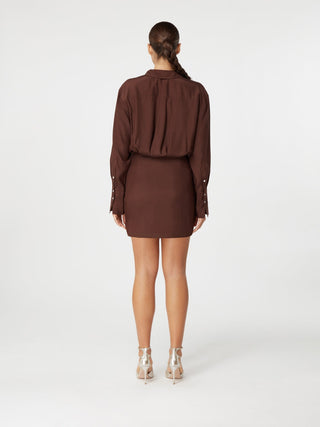 Silk Chocolate Draped Shirt Dress