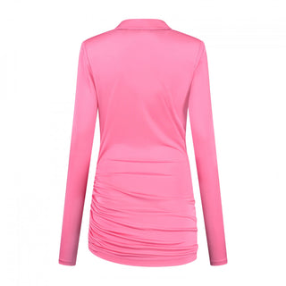 Vibrant Pink Ruched Long Sleeve Mini Dress