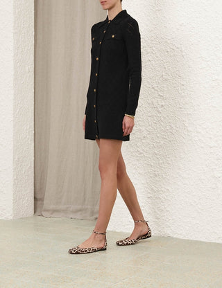 Quilted Black Button-Up Knit Dress