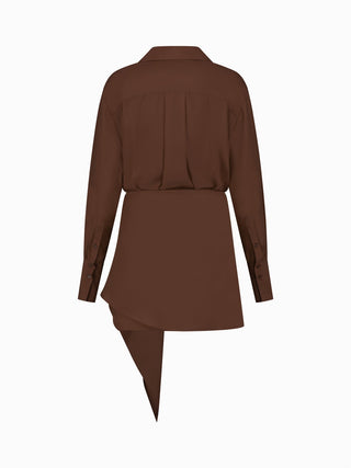 Asymmetric Draped Blazer Dress in Earthy Brown