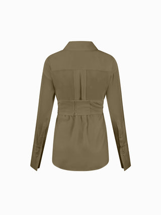 Olive Ruched Mini Dress with Blazer-Style Collar